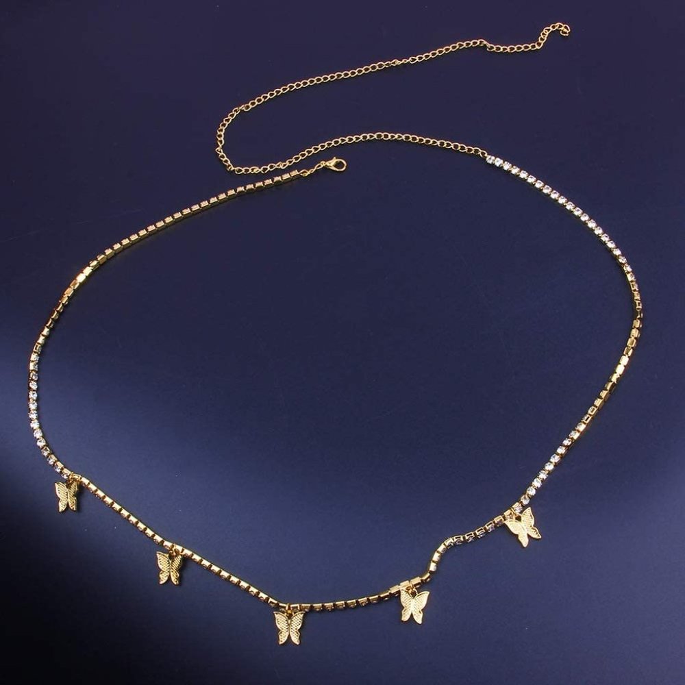 🆕Butterfly Rhinestone Waist Belly Chain Gold - Picture 2 of 3